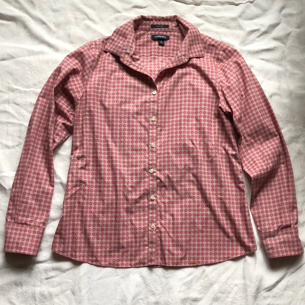 Lands End Supima No Iron Printed Shirt sz 8